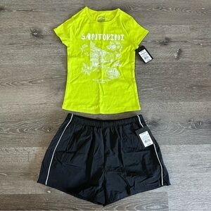NWT Girls 10/12 Art Class Athletic Outfit Black Sport Shorts & Green Cotton Top